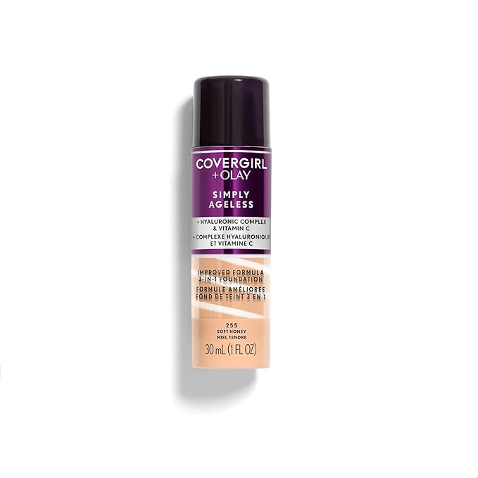 COVERGIRL+OLAY Simply Ageless 3-in-1 Liquid Foundation, Soft Honey, 1 Fl Oz (Pack of 1)