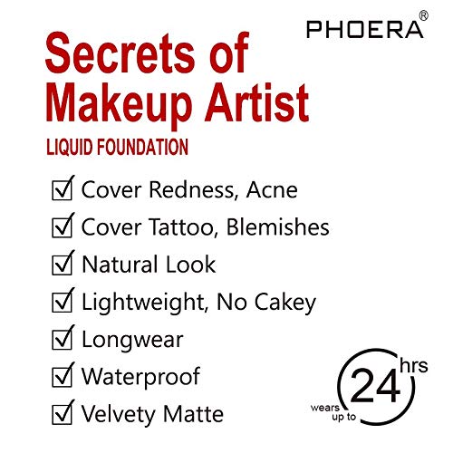 AQUAPURITY PHOERA Full Coverage Foundation New Formula Waterproof Long Lasting Oil Free Velvet Matte Liquid Foundation for Oily Skin Flawless Makeup Base Cream Concealer (108 Tan)