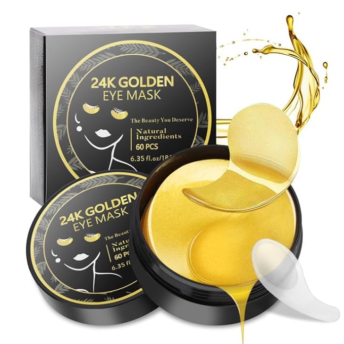 Under Eye Patches, Gold Eye Masks for Dark Circles and Puffiness Anti-Wrinkle Moisturizing Anti-Aging Under Eye Bags Skin Care Treatment Pads Revitalizes & Tightens Eye Area(60PCS)