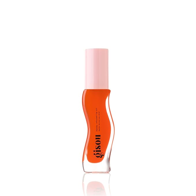 Gisou Honey Infused Hydrating Lip Oil, Nourishing Lip Moisturizer for Dry Lips, High Shine, Smooth Finish, Sheer Hot Coral Shade, Tropical Mango Passion Fruit Scent, Mango Passion Punch, 8ml