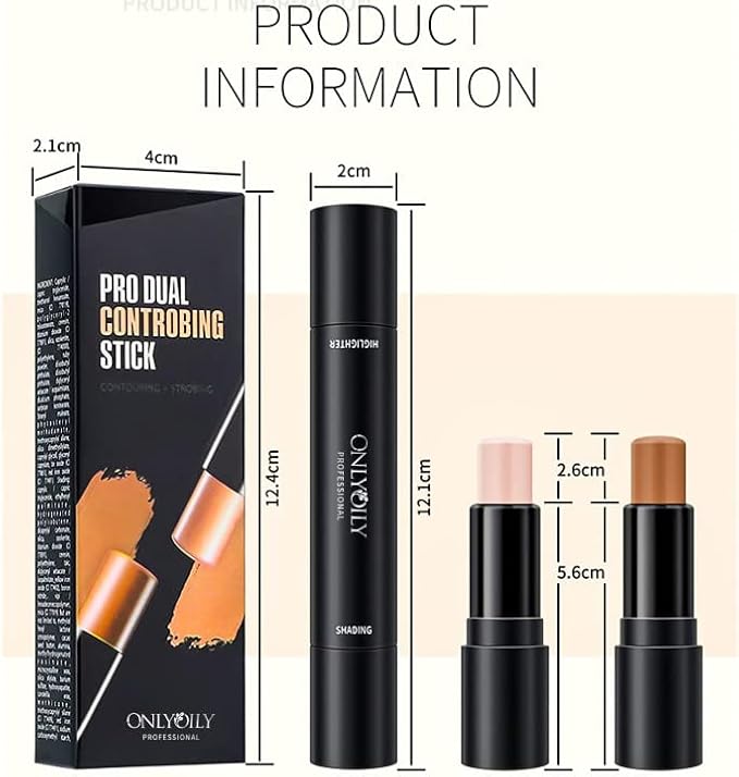 Double-End Contour Highlighter Stick Contour Stick, Face Highlighter, Contour Makeup Contouring Sticks Cream Concealer (3)