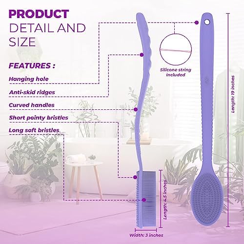 Avilana Silicone Body Scrubber – Gentle Shower Brush & Loofah Alternative- Food Grade & Lab Tested – Fast-Drying, Hygienic, BPA-Free Silicone Body Gentle Exfoliator (Pink, Long Handle)