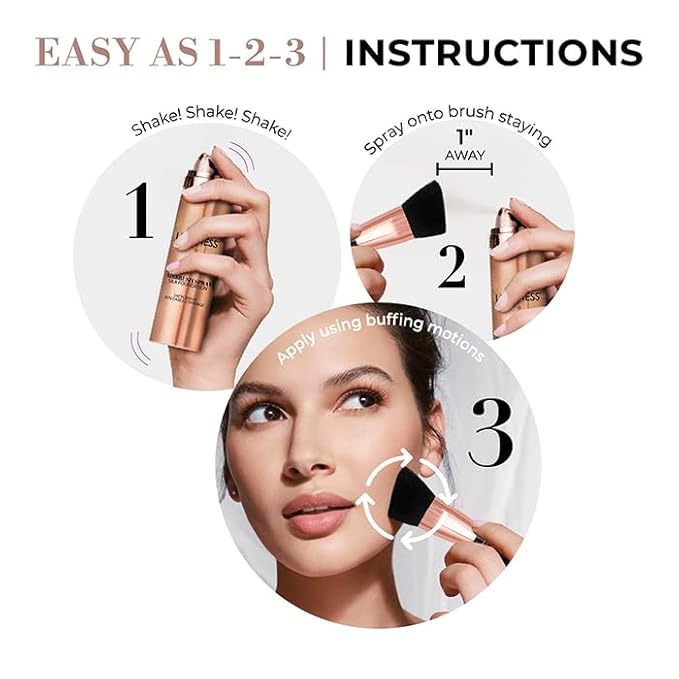 LUMINESS Silk Airbrush Spray Foundation & Buffing Brush Kit – Full Coverage Foundation & Dual-Sided Buffing Brush - Buildable Coverage, Anti-Aging Formula Hydrates & Moisturizes (Shade - Medium Warm)