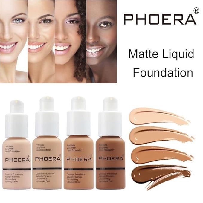 PHOERA Foundation, Flawless Soft Matte Liquid Foundation Makeup for Women.(108# Tan)