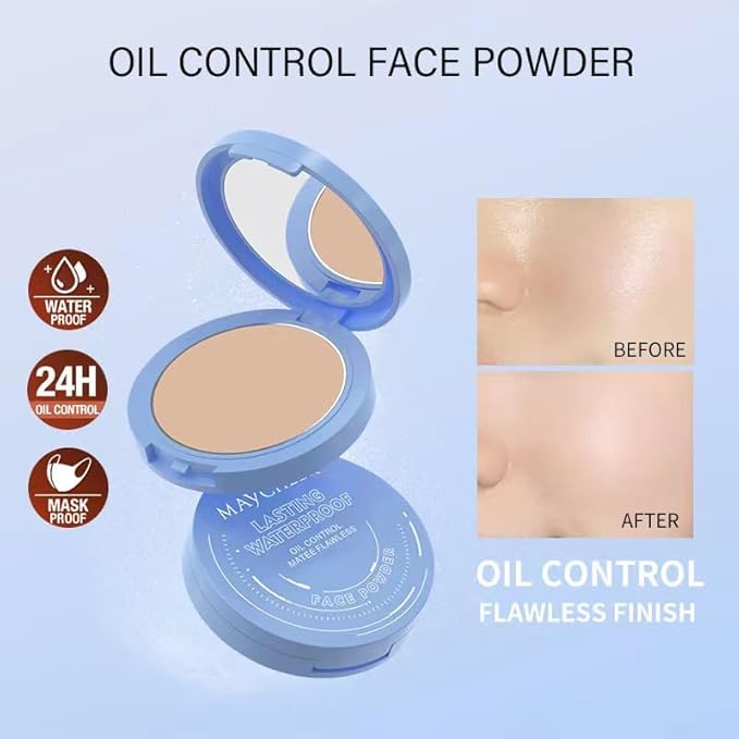 Oil Control Face Pressed Powder,Matte Smooth,Waterproof Long-Lasting Setting Powder, Perfect Lightweight Facial Makeup For Soft Focus Finish,Minimizes Fine Lines And Pores,0.35Oz (CLASSIC IVORY)