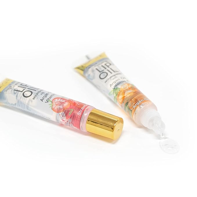 HerMINE Nourishing Lip Oil with Argan Oil & Vitamin E Clear Long Lasting Hydrating Lip Moisturizing Gel 15g / 0.52oz (Strawberry)