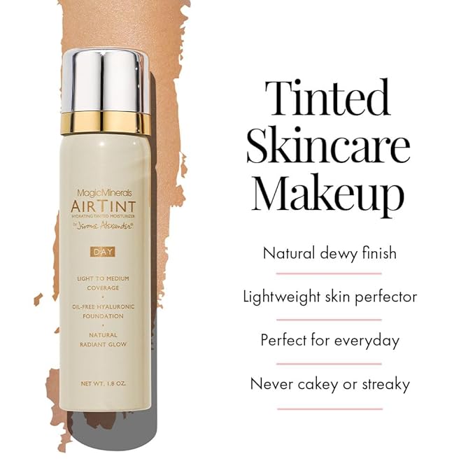 Jerome Alexander MagicMinerals AirTint Tinted Moisturizer AirBrush Spray Light Shade | Tinted Moisturizer Spray with Anti-Aging Ingredients | Medium