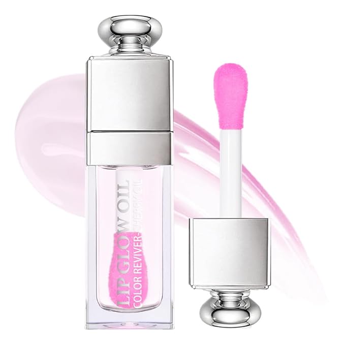 Moisturizing Lip Oil,No-Sticky Gloss Balm Care,Fruit Flavoured Oil for Dry Lip's Hydrating and Nourishing (002#Clear to Pink) 0.2 OZ