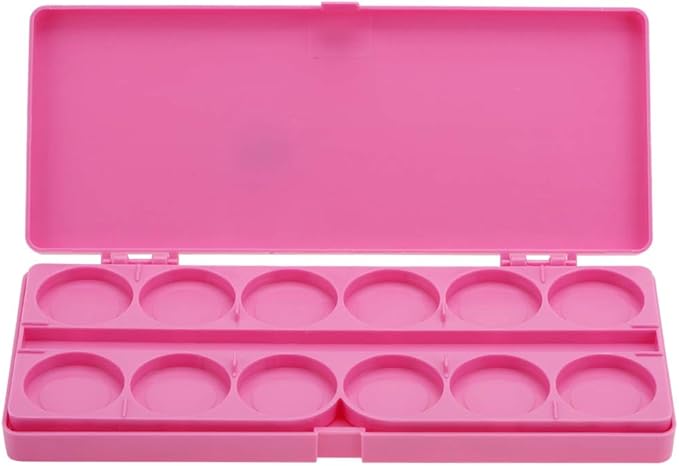 Nail Art Palette, 24 Grid Plastic Nail Art Paint Color Mixing Palette Plate Watercolor Pigment Color Mixing Case Manicure Drawing Tray(Rose Red)