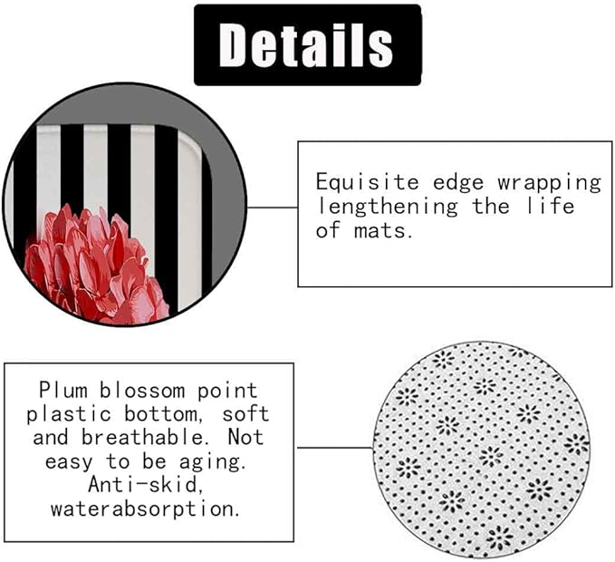 4PCS Hello Gorgeous Shower Curtain Set Watercolor Red Floral Black and White Striped Perfume Lipstick Makeup Vintage Modern Fashion Women Bathroom Decor Non-Slip Bath Mat Toilet Rug, Hydrangea