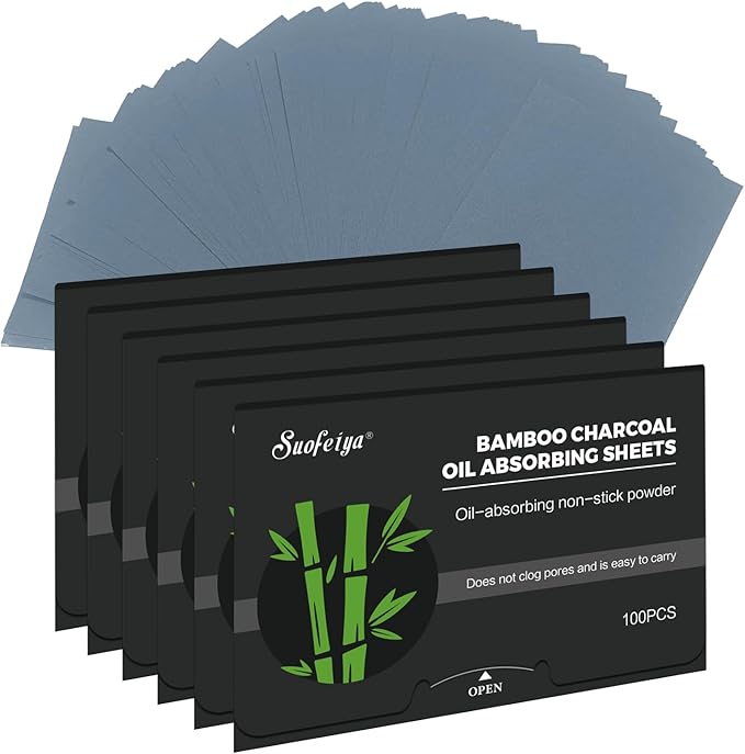 Natural Bamboo Charcoal Oil Absorbing Tissues - 6pk/600 Oil Blotting Sheets For Face, Oil Control Film, Oil Absorbing Sheets, Makeup Friendly