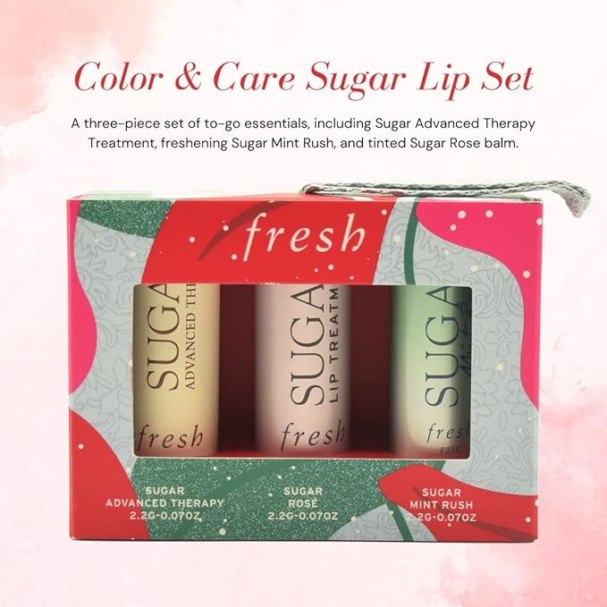 Fresh Color & Care Sugar Lip Set: Sugar Mint Rush Freshening, Rose Tinted Lip Treatment, and Advanced Therapy