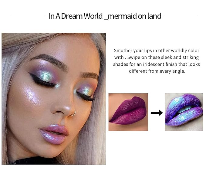 evpct 6Pcs Holographic Shimmer Lip Gloss Liquid Lipstick Set Makeup, Pink Red Metallic Lipstick Long Lasting Waterproof, Diamond Shinning Sparkly Sparkle Lipstick Face Eye Moisturizing High Gloss Glow