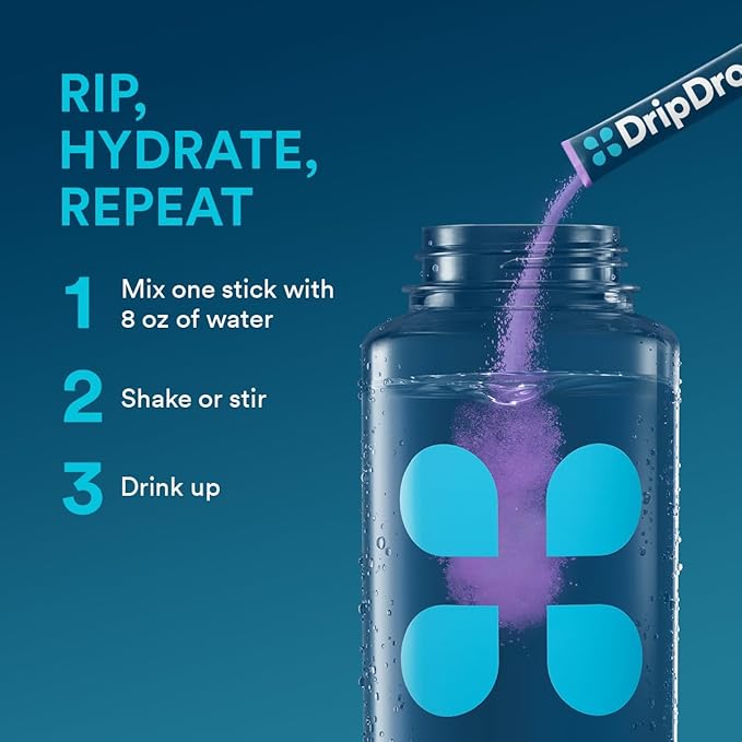 DripDrop Hydration Packets - Grape - Single Serve Electrolytes Powder Drink Mix - Non-GMO, Gluten Free, Vegan - 32 Sticks