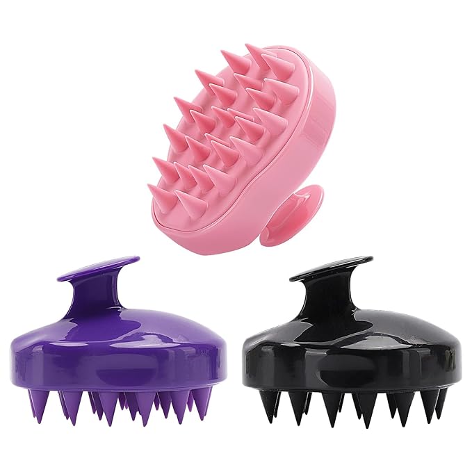 BTYMS 3 Pcs Silicone Scalp Scrubber Shampoo Brush Scalp Massager & Exfoliating Brush for Dandruff Removal, Hair Growth-Multi-Color