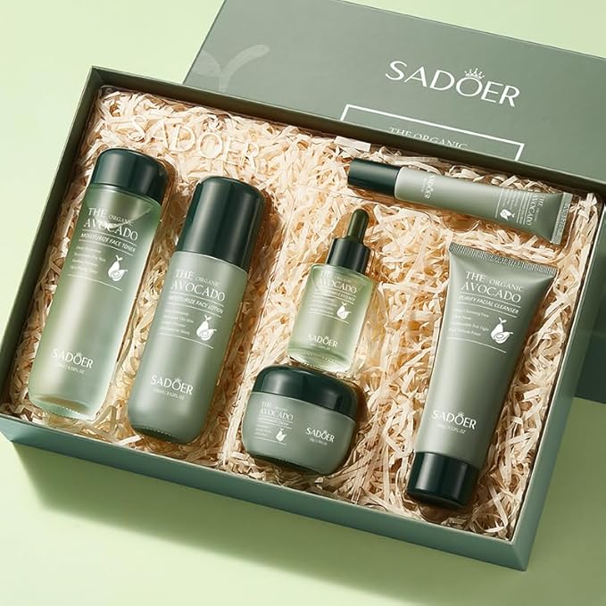 Avocado Skincare Sets, 6Pcs Skincare Gift Set with Facial Cleanser, Face Serum, Face Cream, Eye Cream, Toner, moisturizing Lotion, Anti Aging Skin Care Sets & Kits, Hydrating Facial Kit for women