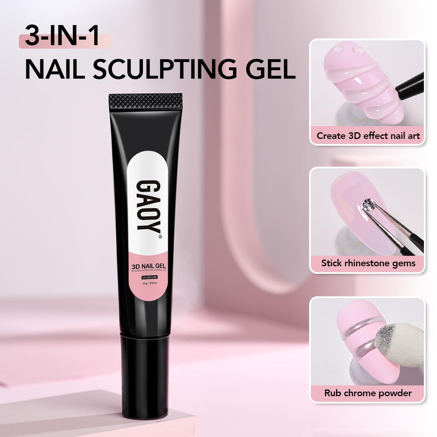 GAOY 3D Nail Gel, 15g Clear Sculpting Gel for Carving, Molding and Painting Nail Art Designs, Rhinestone Glue for Gems Decoration
