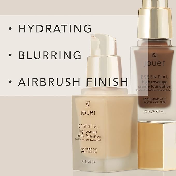 Jouer Essential High Coverage Crème Foundation - Available in 50 Shades for All Skin Tones - Healthy Ingredients - Paraben, Gluten & Cruelty Free - Vegan Friendly
