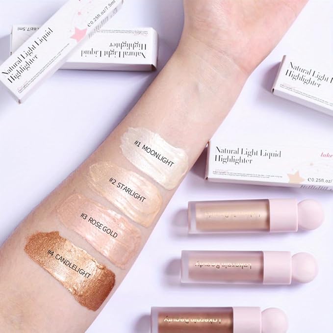 Liquid Highlighter, Contour Stick Makeup Highlighter for Face, Waterproof Luminous Lotion, Silky Smooth Glitter Highlighter Makeup Stick, Multi-Use Body Shimmer Liquid Bronzer 04# CANDLELICHT