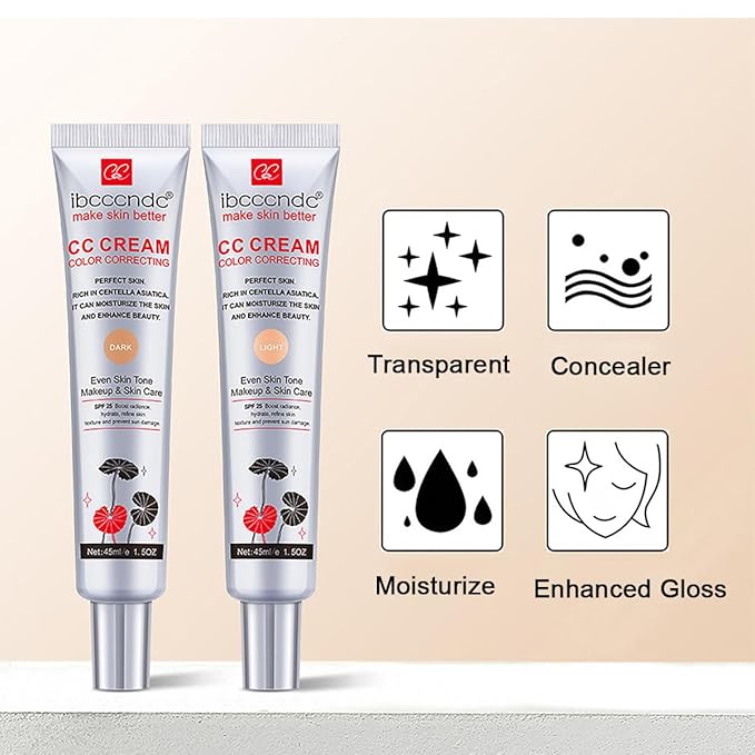Color Correcting CC Cream with SPF 25,Full-Coverage Foundation,Hydrating Serum,Refine Skin Texture, Avoid Sun Damage (Dark, 45 ml)