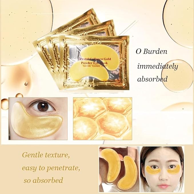 24K Gold Crystal Collagen Under Eye Mask, Anti Aging Hyaluronic Acid Under Eye Patches for Moisturizing & Reducing Dark Circles (15 Pairs)