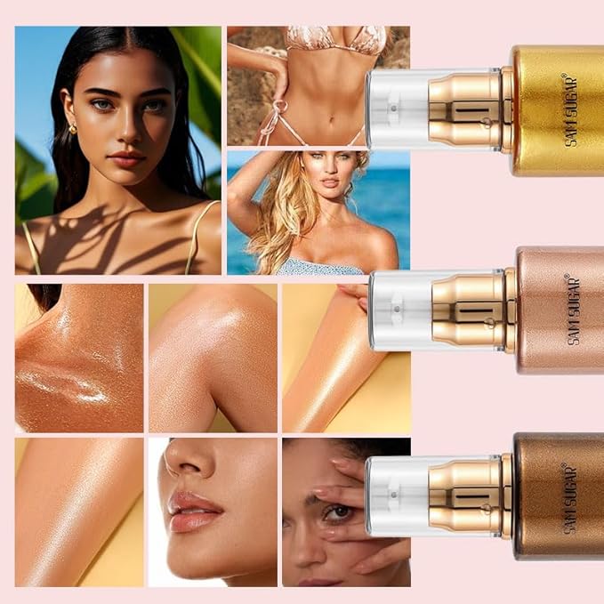 Shimmer Body Oil, Long Lasting Moisturizing Body Glow Glitter for Women Face Luminizer Highlighter Makeup 100ml Shimmer Oil for Glowing Skin Lotion (Bronze Gold)