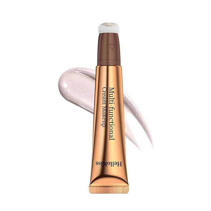 Liquid Highlighter Beauty Wand, Highlight Stick with Cushion Applicator for Easy Blending Long-lasting and Smooth Shimmer Finish Makeup Stick(#05 Pearl White)