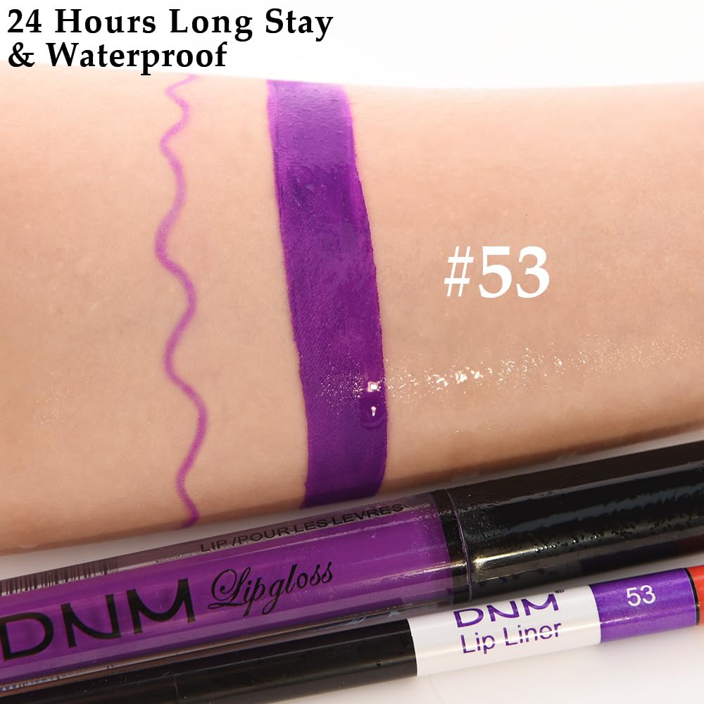 evpct 2Pcs Lavender Purple Matte Liquid Lipstick Lip Gloss Stain and Retractable Lip Liner Makeup Set for Women Long Lasting Waterproof 24 Hours Lipstick labial mate larga duracion 24 53#