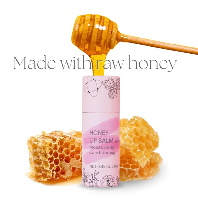 Organic Honey Lip Balm - 100% Grassfed Beef Tallow Chapstick for Women, Natural Raw Honey & Argan Oil - Ultra Moisturizing, Conditioning, Chemical Free - 3 Pack (3x0.28 oz) Tinted