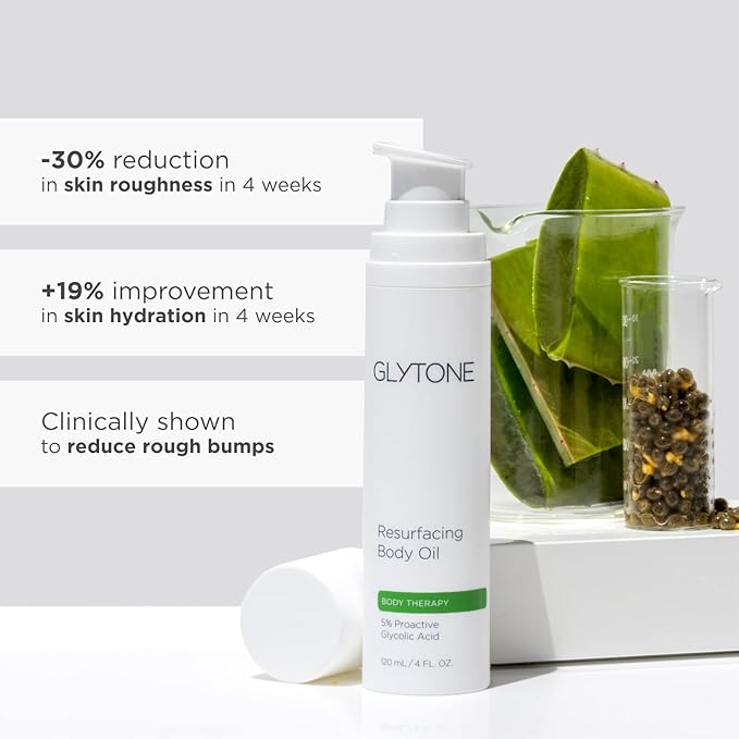 Glytone Resurfacing Body Oil– Nourishing & moisturizing anti aging Body Oil for dry Skin & Keratosis Pilaris –5% Proactive Glycolic Acid After Shower oil for Body–Unscented, Non Toxic 4 Fl oz