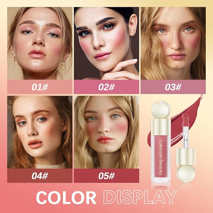 2 Colors Liquid Blush,Soft Cream Face Blush, Dewy Cheek Tint, Long Lasting Natural Matte Finish Looking,Moisturizing Lightweight Blendable Feel (02-HAPPY / 04 - LOVE)
