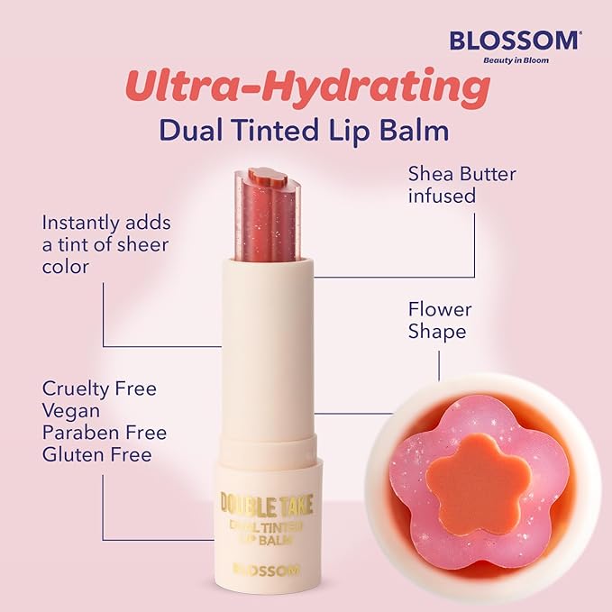 Blossom Double Take Flower Shaped Dual Tinted Moisturizing Lip Balm with Shea Butter, 0.13oz/3.6g, Pink Shimmer