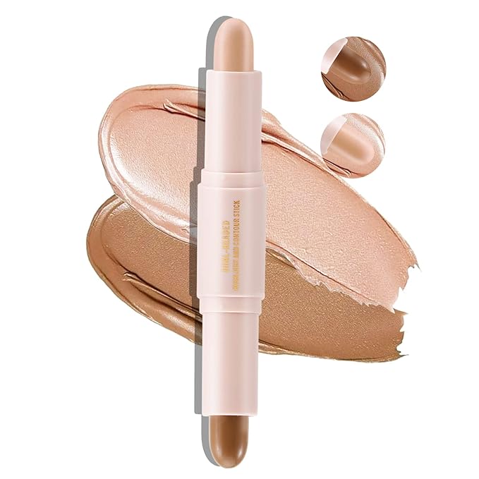 Boobeen Highlight and Contour Stick Dual-ended Contouring Cream Makeup Pencil Kit, Long Lasting & Waterproof Face Bronzer and Highlighter Makeup Stick Shadow Pen, Pack of 1