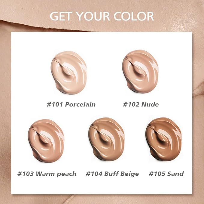 Beauty Glazed Soft Matte Silky Full Coverage Liquid Foundation, Multi-Use Buildable Foundation Lightweight Feel Oil Control Longwear Naturally Flawless Coverage Foundation (104 Buff Beige)