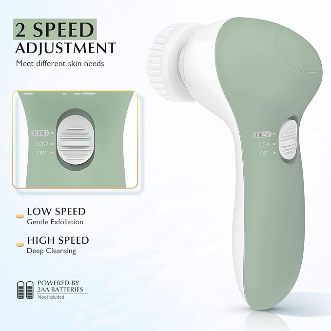 COSLUS Facial Cleansing Brush Silicone Face Scrubber: 7 in 1 FBS-D Electric Exfoliating Rotating Massage Device Waterproof Deep Cleaning Exfoliation Spa Machine - Electronic Skin Care Wash System