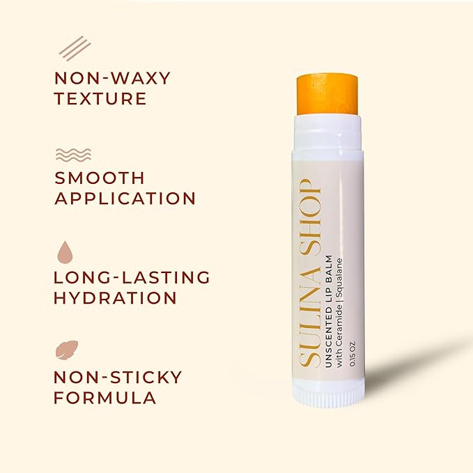 Unscented Lip Balm Hydrating for Dry Lips - Lip Moisturizer with Castor Oil and Beeswax, Chapped Lip Repair, Restores Smoothness, Barrier Protection, Fragrance-Free and Gentle