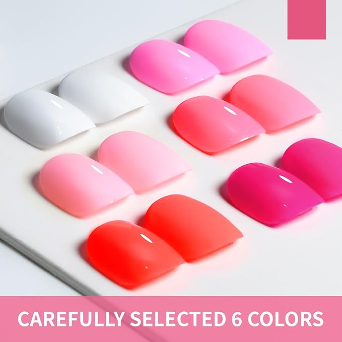 JODSONE 10ml 6 Colors Red Rose Pink Gel Nail Polish Set All Seasons Soak off U V Lamp Gel Manicure Set for Nail Art Long Lasting Valentine's Day Gifts for Her