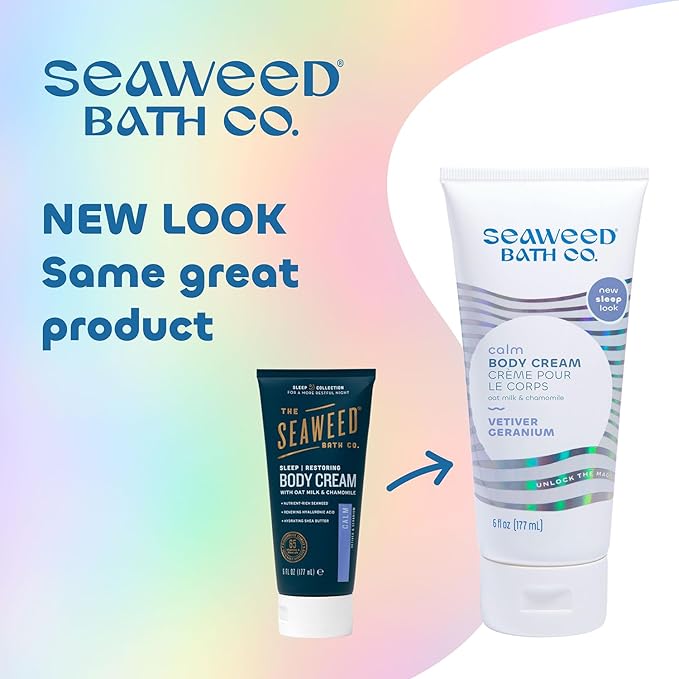 Seaweed Bath Co. Calm Body Cream - Vetiver Geranium | Soothing Hand and Body Lotion With Oat Milk, Shea Butter, and Chamomile | Natural, Vegan Moisturizer For Dry Skin | 6 oz