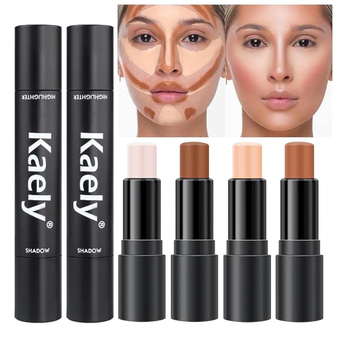 evpct 4 Color Contour Stick Makeup Set Concealer Bronzer Stick Cream Contour Palette Contour Contouring Makeup Kit for Beginner Face Highlighter Makeup Stick Liquid Contour contorno maquillaje 01+02