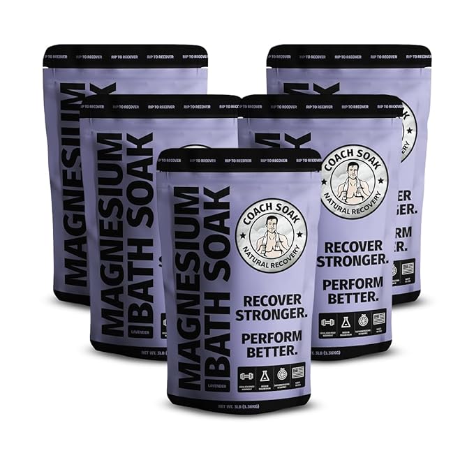 5 Pack Bundle: Coach Soak Recovery Bath Soak, Epsom Salt Bulk - Bath Salts Bulk, 5 Pack Bundle - Total of 15 Pounds (Lavender)