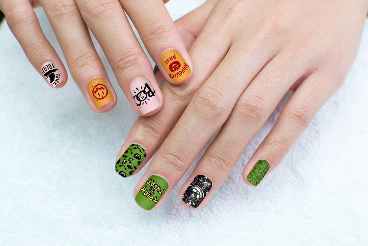 ALIBBON 6 Pcs Halloween Nail Stamping Plates Set, Spider Web Pumpkin Background Nail Art Stamp Templates, Bat Ghost Stamp Templates Kit, Castle Grave Metal Nail Plates for DIY Printing Decor