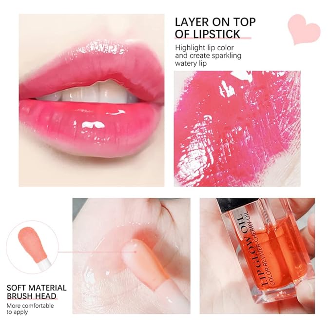 Yasovigi Hydrating Lip Oil Plumping Lip Tint Moisturizing Lip Gloss, Transparent Lip Balm Care Stick Nourishing Repairing Non-sticky, Moisture&Lighten Lip Lines (Transparent + Rosewood)