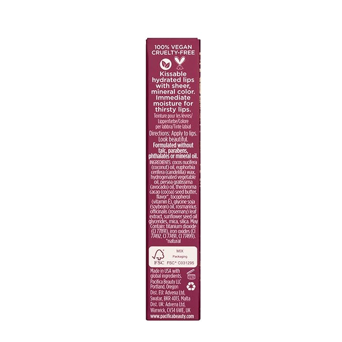 Pacifica Beauty Color Quench Tinted Lip Balm, Sugared Fig, Makeup, Sheer Lip Color, Coconut Oil, Cocoa Butter, Vitamin E, Moisturizing, Hydrating, Lip Tint, Lip Care, Vegan, 0.15 oz (1 Count)