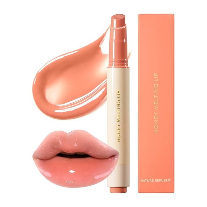 Nature Republic HONEY MELTING LIP (01 APRICOT) SOFT LIP STICK, Hydrating Gloss, Moisturizing balms, Sheer tint, Shine & Nude, Glowy Finish, korean make up