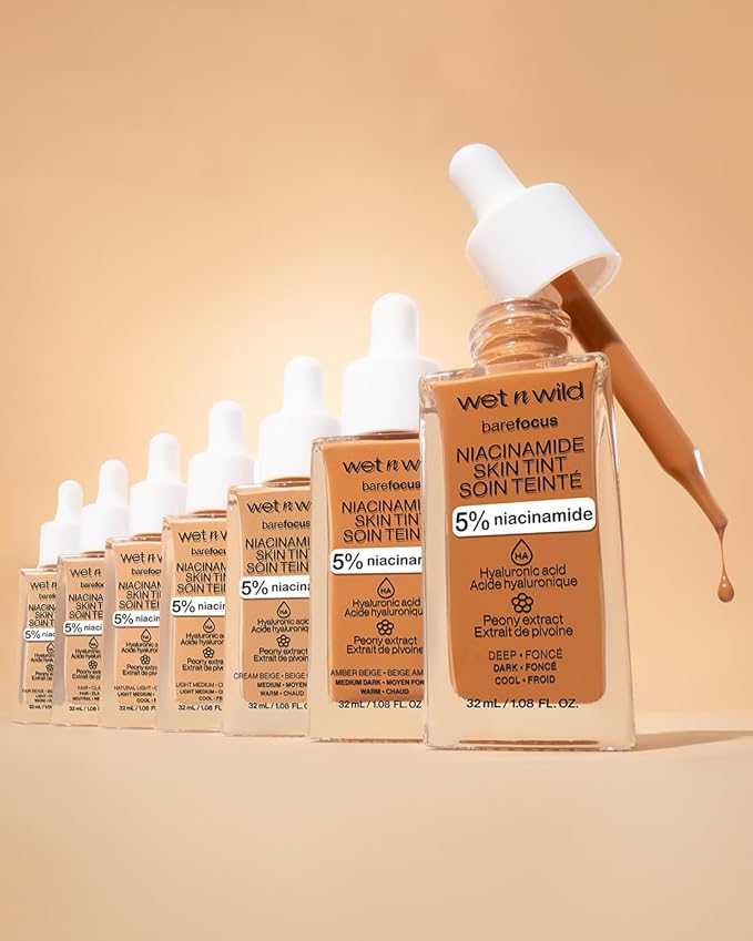wet n wild Bare Focus Skin Tint, 5% Niacinamide Enriched, Buildable Sheer Lightweight Coverage, Natural Radiant Finish, Hyaluronic & Vitamin Hydration Boost, Cruelty-Free & Vegan - Light
