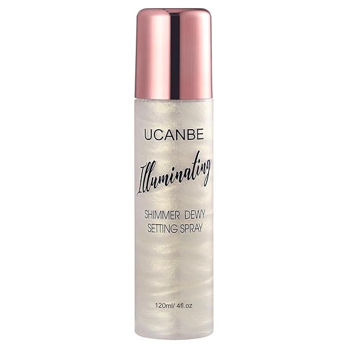 UCANBE Shimmer Dewy Setting Spray – Glowing + Makeup Setting Spray 2 in 1 Lightweight Formula for a Radiant Glow,Long-Lasting Face Mist for Face Body, 4 Fl Oz #Platinum