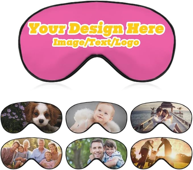 Customize Eye Mask Personalized Sleep Mask Upload Your Image Text Logo Custom Eye Cover with Adjustable Strap for Men Women Friends Brothers and Sisters, HotPink, 8.1"x4.1"