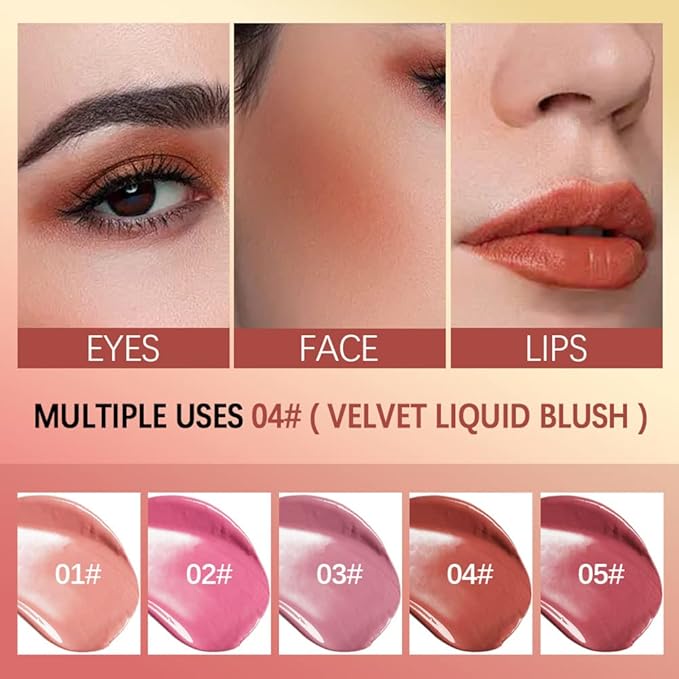 Velvet Liquid Blush, Natural Matte Finish Looking, Dewy Cheek Tint, Soft Cream Face Blush,Moisturizing Lightweight Blendable Feel,Long-Lasting 0.25 oz/7.5ml - 05#