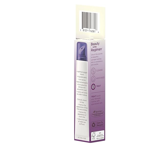 Aveeno Absolutely Ageless 3-in-1 Anti-Wrinkle Eye Cream for Fine Lines & Wrinkles, Crows Feet, & Under-Eye Puffiness, Antioxidant Blackberry Complex, Hypoallergenic, Non-Greasy, 0.5 oz