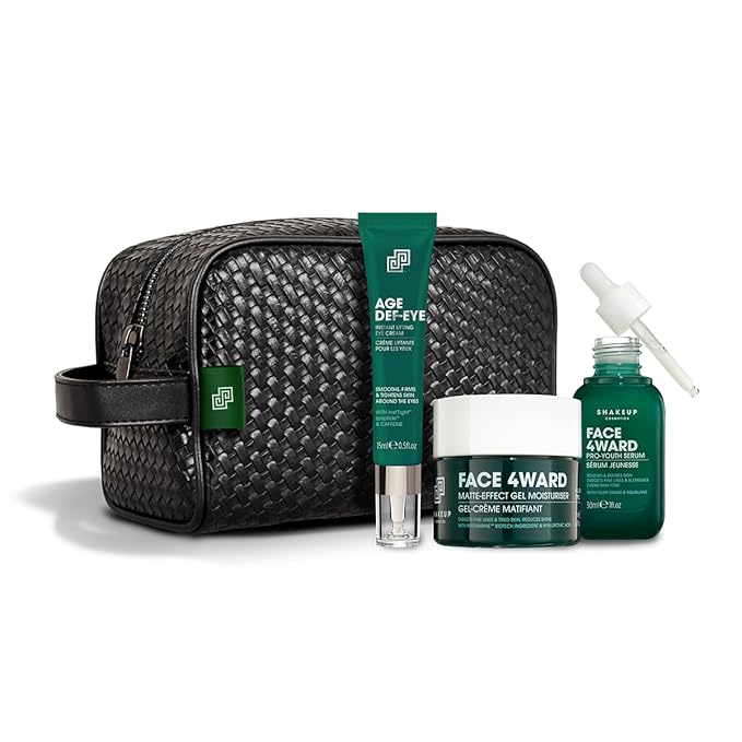 Shakeup - 4-Piece Mens Anti-Aging Gift Set, Age Def-Eye Lifting Eye Cream, Pro-Youth Serum, Matte-Effect Moisturiser, Plus Wash Bag